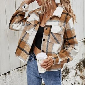 Shein plaid jacket sz large brown black